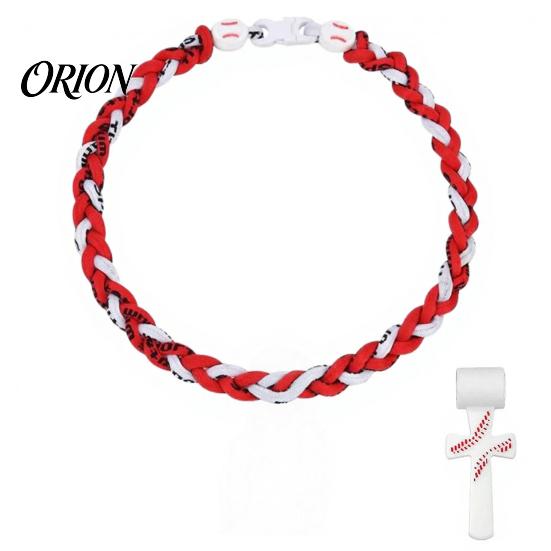 Stainless Steel Crossroads Pendant Triple-Rope Baseball Necklace, Braided Rope Design Necklace with Crossroad Pendant, Team Spirit Gift Sports