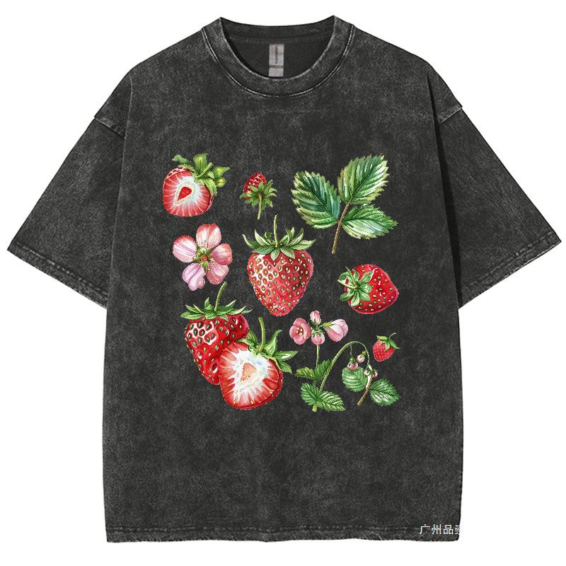 Printed Strawberry Half Sleeve Women Summer T-Shirt Loose Sh