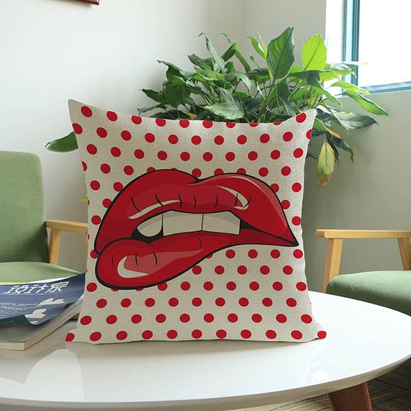 Pop Art Fashion Girl Plaids Lip Print Throw Pillow Home Decor Retro Outdoor Decorative Square Chair Cushion For Car Seat 45X45Cm