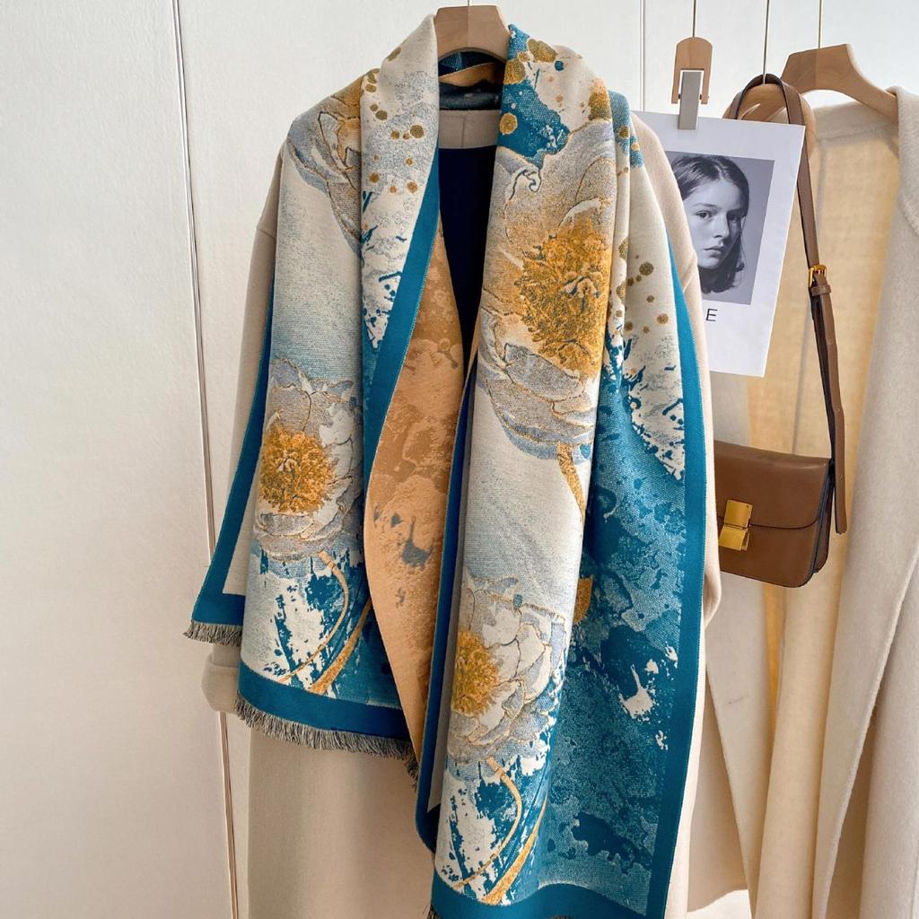 Французский зимний замок, картина маслом, серия, женский длинный шарф, подарочная шаль, литературное модное украшение, теплый шарф