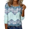 Women's Round Neck Pull Stripe Decorative Button Top Casual Solid Color 3/4 Sleeve T Shirt