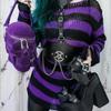 Women Gothic Punk Plus Size Long Sweaters Striped Character Cool Hollow Out Hole Broken Jumpers Pullover Knit Sweater