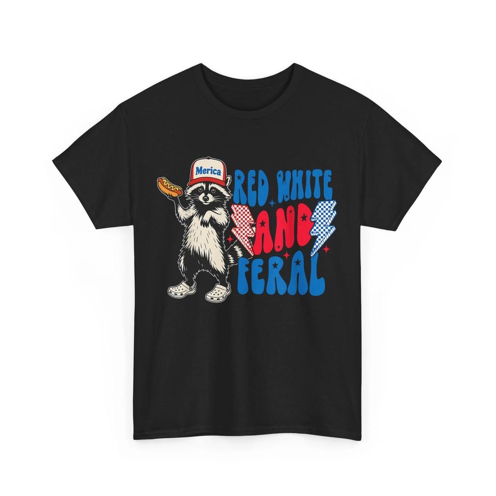 Raccoon 4th of July Funny Shirt, Red White And Feral Patriotic T-Shirt