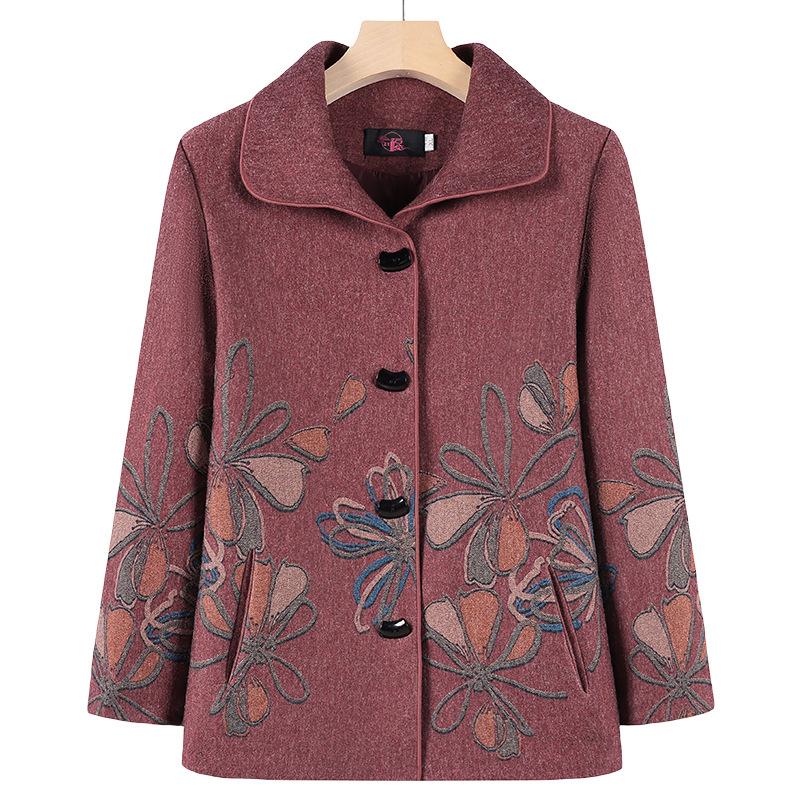 Куртка для бабушки, верхняя одежда, весна-осень, шерстяное пальто для мамы, квадратный вырез, модный наряд для старой леди