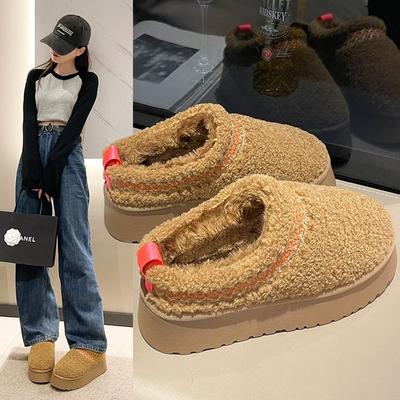 Теплые меховые ботильоны женские туфли на плоской подошве тапочки на платформе плюшевые шлепанцы зимняя хлопковая обувь для женщин зимние ботинки