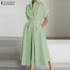 Women Turn Down Collar Short Sleeve Casual Long Shirt Dress