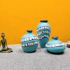 Синяя прямоугольная ваза для цветов 'Warli Turquoise' ручной росписи, терракотовая декоративная для домашнего декора, земляные вазы горшки для дома и офиса (Набор из 3)