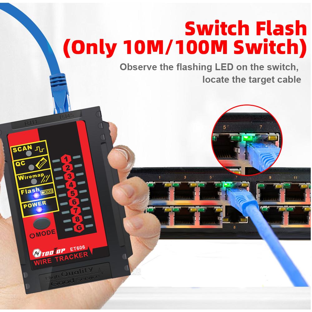 Тестер кабельных портов ET606. Ручной тестер сетевых кабелей. Проверка сопряжения кабелей. Переключатель Flash. Полярность POE.