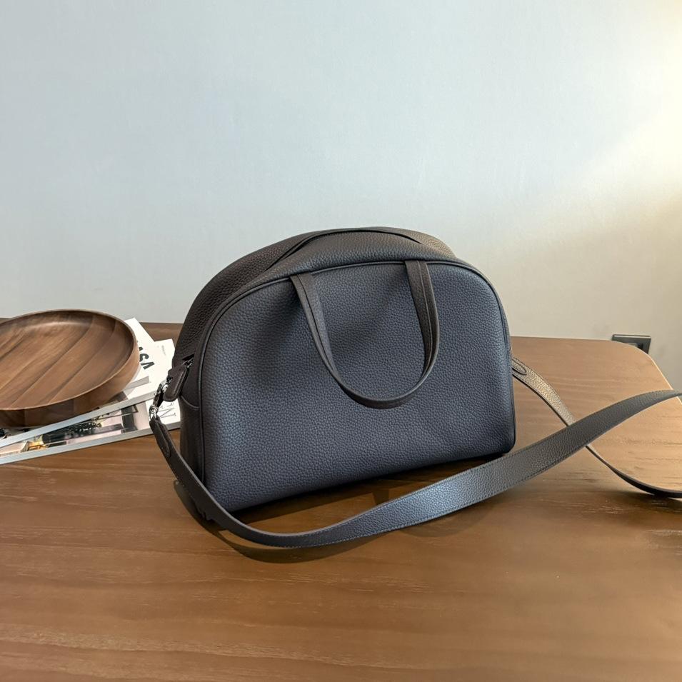 Head Layer Cowhide Bowling Bag Large Capacity Commuting Bag New Boston Bag Casual Single Shoulder Crossbody Women's Bag Cowhide