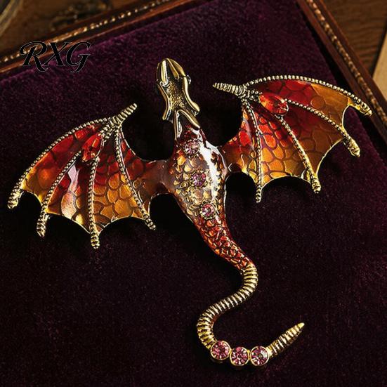Long-lasting Dragon Pin 2Pcs Rhinestone Flying Brooch, Western Winged Lapel Pin, Alloy Brooch Sweater Cardigan Coat Suit Scarf Decor, Men Jewelry