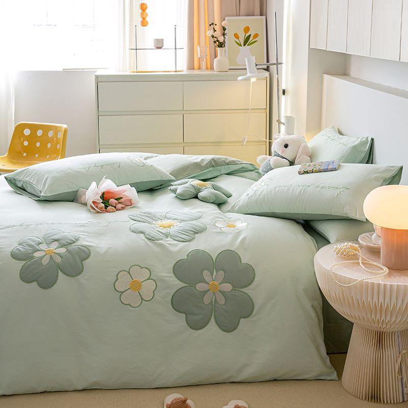 Cotton Embroidery Patch Embroidery Four-piece Cotton Quilt Cover Sheet Double Quilt Cover Sheet Bedding Set