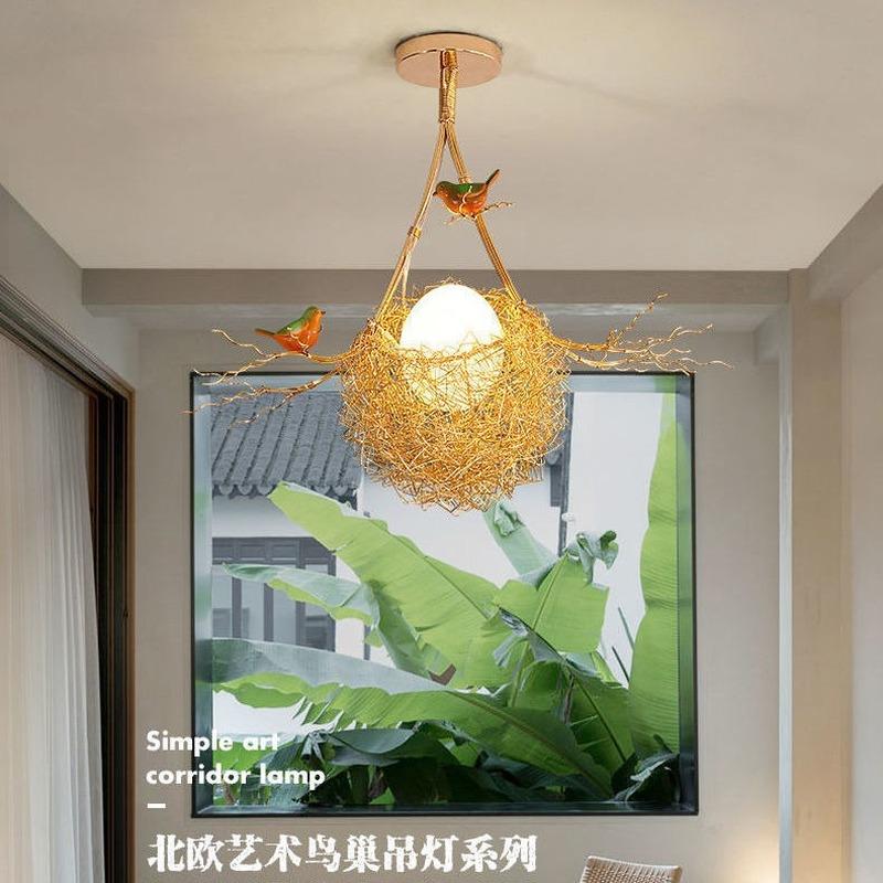 Потолочный светильник ручной работы из алюминиевого провода, светодиодный светильник для гостиной, теплая лампа для спальни, столовой, птичье гнездо, птичье гнездо, проходная люстра
