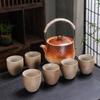Coarse pottery tea set, household ceramic Kung Fu teacup, beam pot, teacup fireplace tea with gift box.