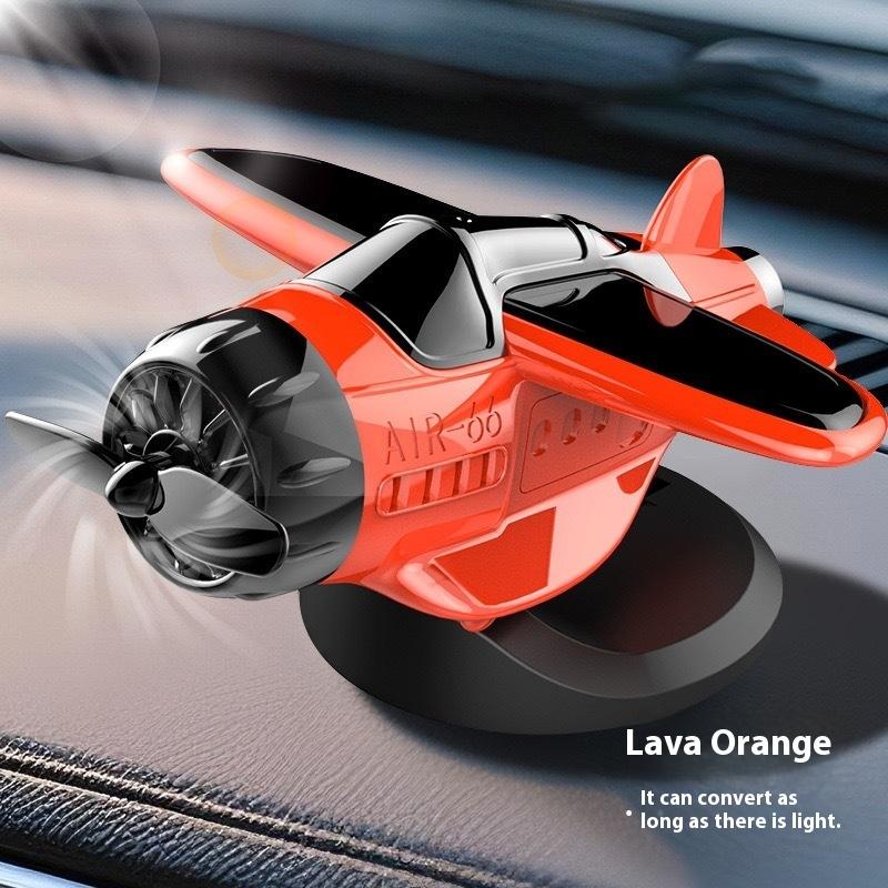 Solar Powered 360 Rotating Airplane Ornament - Car Dashboard Decor with LED Lights for Interior Styling