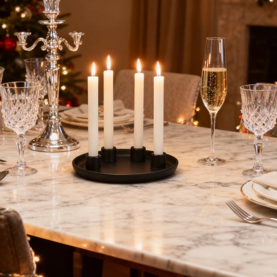 Ceramics Advent Candle Holder Matte Black White Taper Candle Tray 4 Candlestick Seats Dining