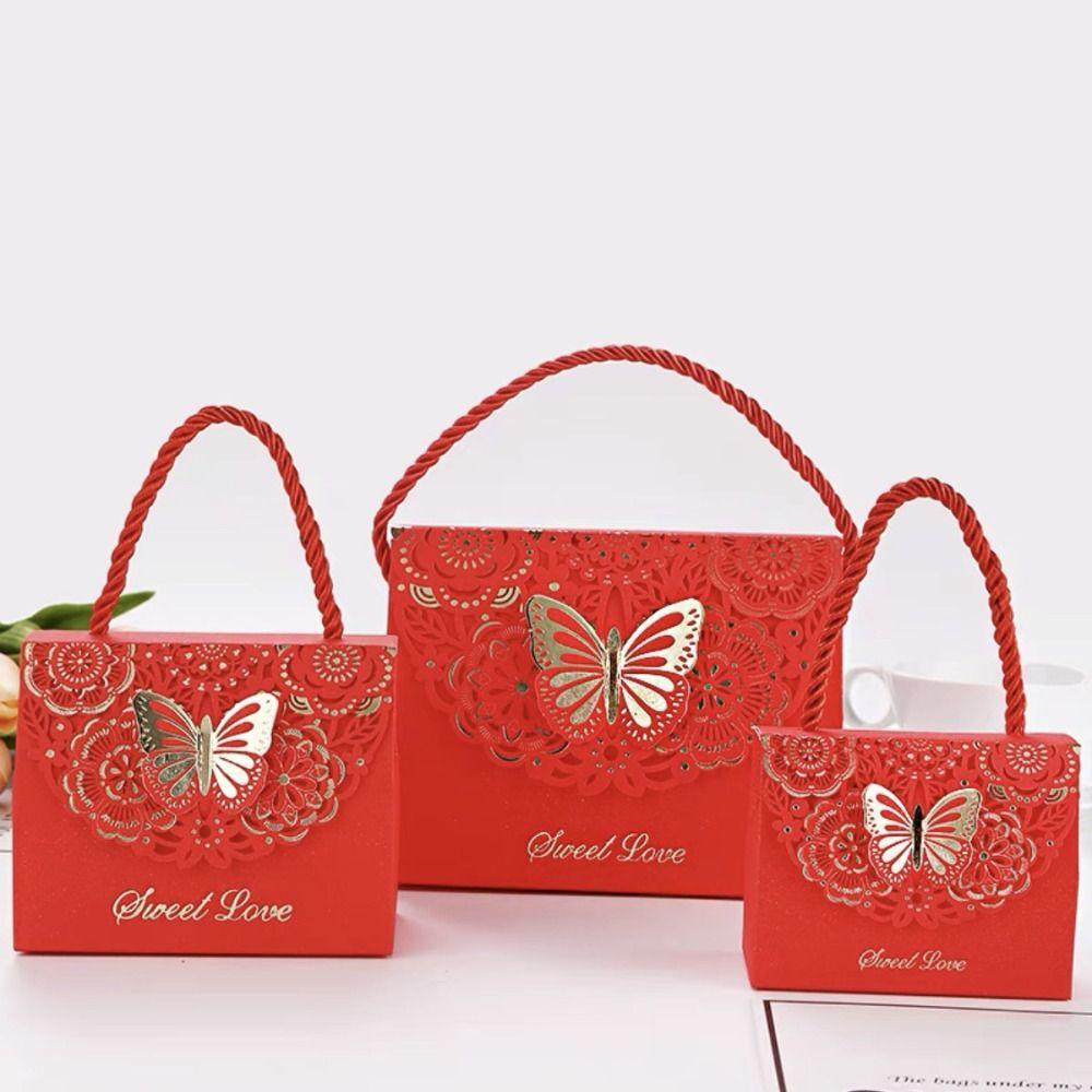 Paper Box Cutout Butterfly Candy Box with Handle Wedding Gift Packaging Box Birthday Party Gift