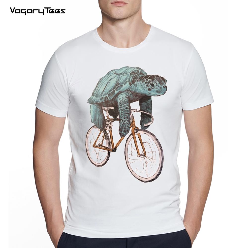 Men's Creative Sea Turtle/Lion Cycling Fixed Gear Bike Print Short Sleeve Tshirt Hipster Streetwear Tops Cool Animals Desgin Tee