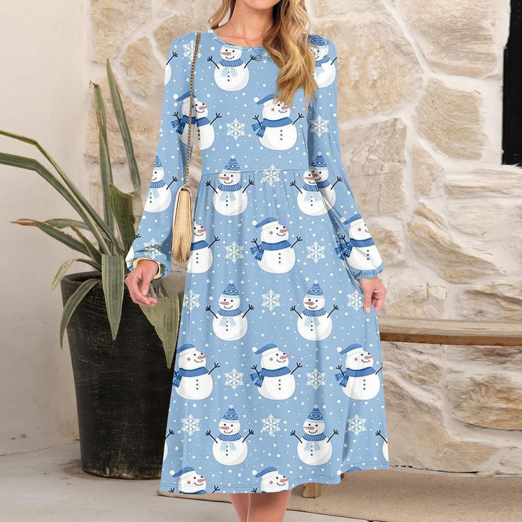 Women's Christmas Printed Fashionable Loose Round-neck Dress