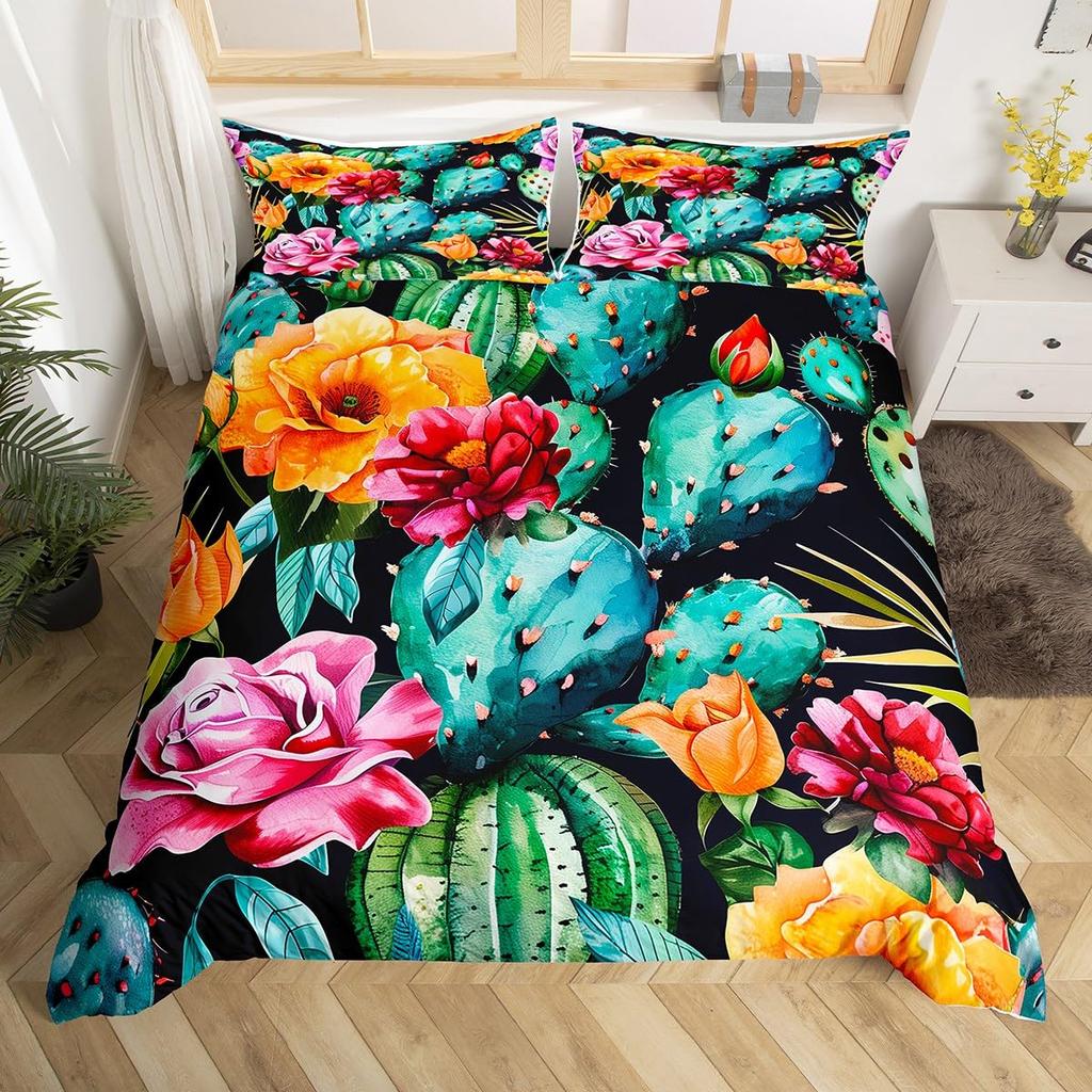 Комплект постельного белья с тропическим ботаническим рисунком, наброском луковичного кактуса, рисунком, пододеяльником, милыми пустынными растениями, пододеяльником с цветочным узором