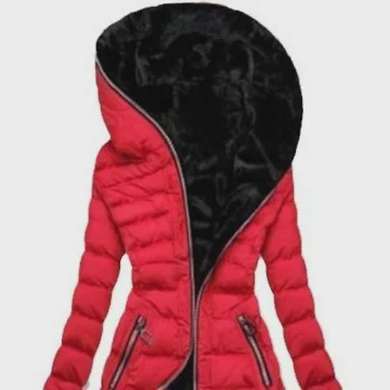 Женская зимняя куртка средней длины из хлопка и бархата с капюшоном и длинными рукавами на молнии