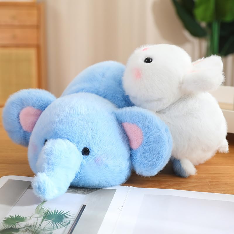 New Cute Transforming Plush Birthday Gift [2025 Model] Double-Sided Toy, Large, (RABBIT-ELLEPHANT) (WHITE-BLUE)