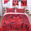 Красный Череп Пододеяльник Готический 3D Тату Принт Комплект Постельного Белья 3шт Хэллоуин Микрофибра Покрывало на Молнии Завязки + 2 наволочки