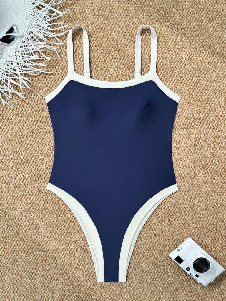 1011 new European and American one-piece swimsuit female sexy color matching and thin belly covering beach hot spring bikini swimsuit