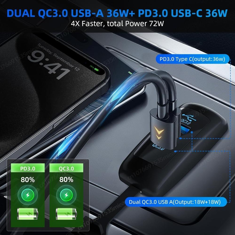 3-Port 12V RV USB Outlet 72W Type-C PD3.0  Dual QC3.0 Panel Wall Surface Mount Charger Socket Adapter for RV Boat Bus ATV Truck