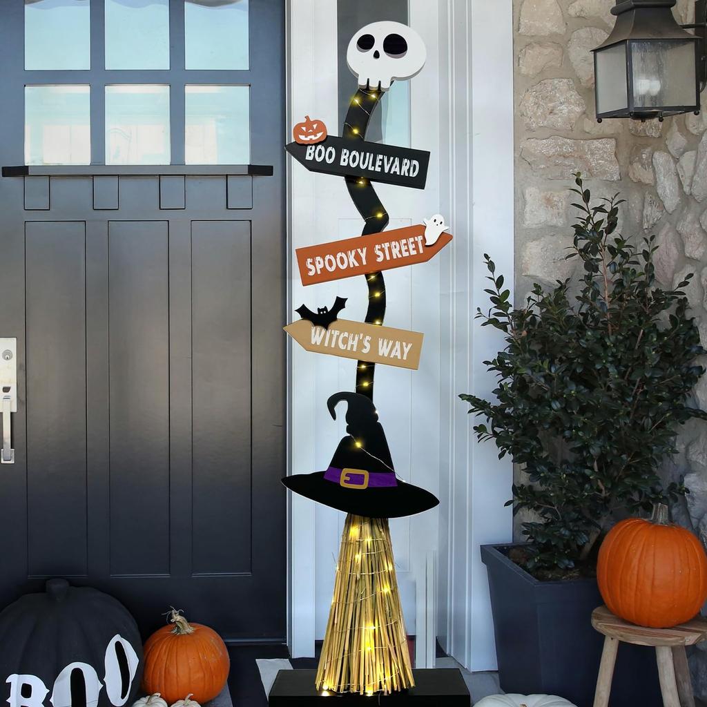 Halloween Wooden Glowing Witch , Indoor Outdoor Porch Yard Decoration - Spooky Glowing Witch Decorative Sign