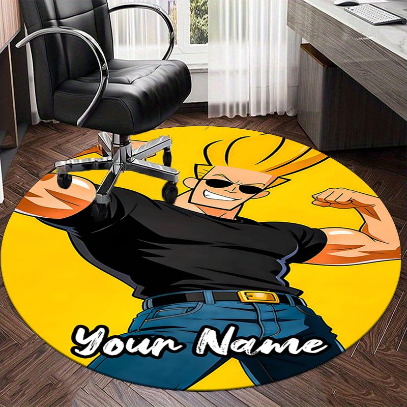 Custom Name Johnny Bravo Printed Round Rug Carpet Chair Rug Area Rug Entryway Doormats,for Office Chair Living Room Bedroom Kitchen Room.