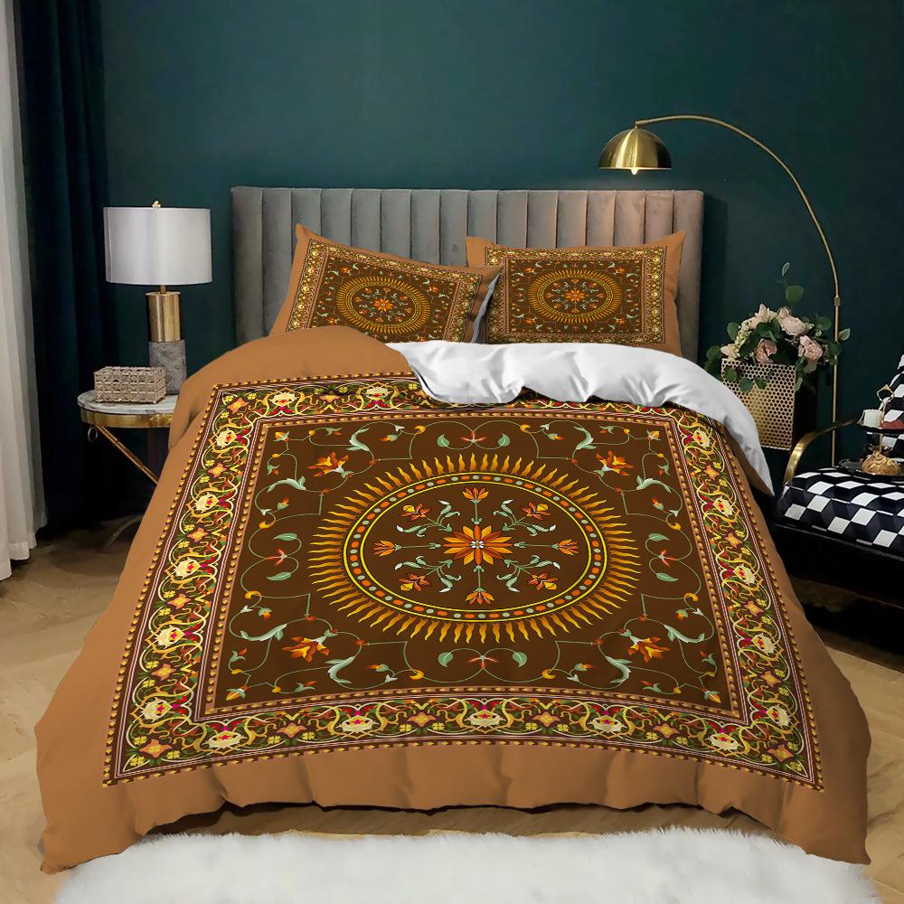 Комплект постельного белья Mandala с принтом «Мандала» из мягкой микрофибры с темно-синим принтом «Богемный шик» и медальоном, двуспальный пододеяльник размера «king-size»