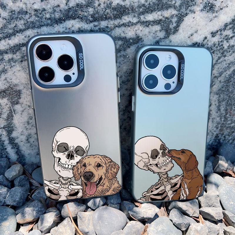 Роскошный Забавный Милый Чехол для Телефона со Скелетом и Кошкой для iPhone 16 15 Plus Pro Max 11 13 12 14 Pro Max 13 Mini Ударопрочный Лазерный Чехол