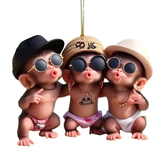 Monkey Car Hanging Pendants Acrylic 2D Car Charms for Backpack Keychain Cute Rearview Mirror Decoration Christmas Gift for Friends