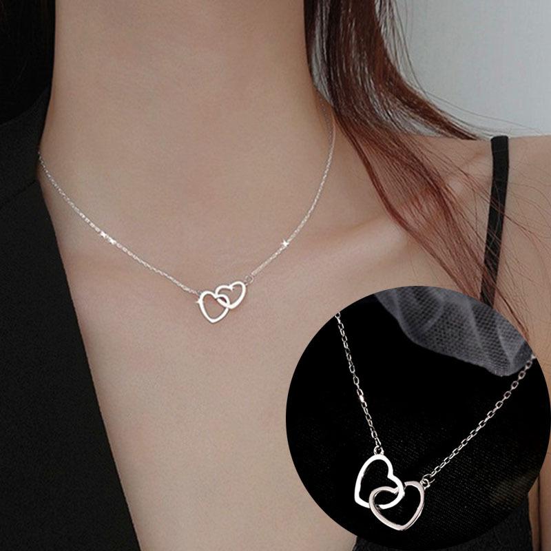 Простое двойное сердечко с подвеской в виде сердца для пары, ожерелье для женщин, золотого цвета, цепочка-чокер из нержавеющей стали, свадебные украшения, подарок на вечеринку
