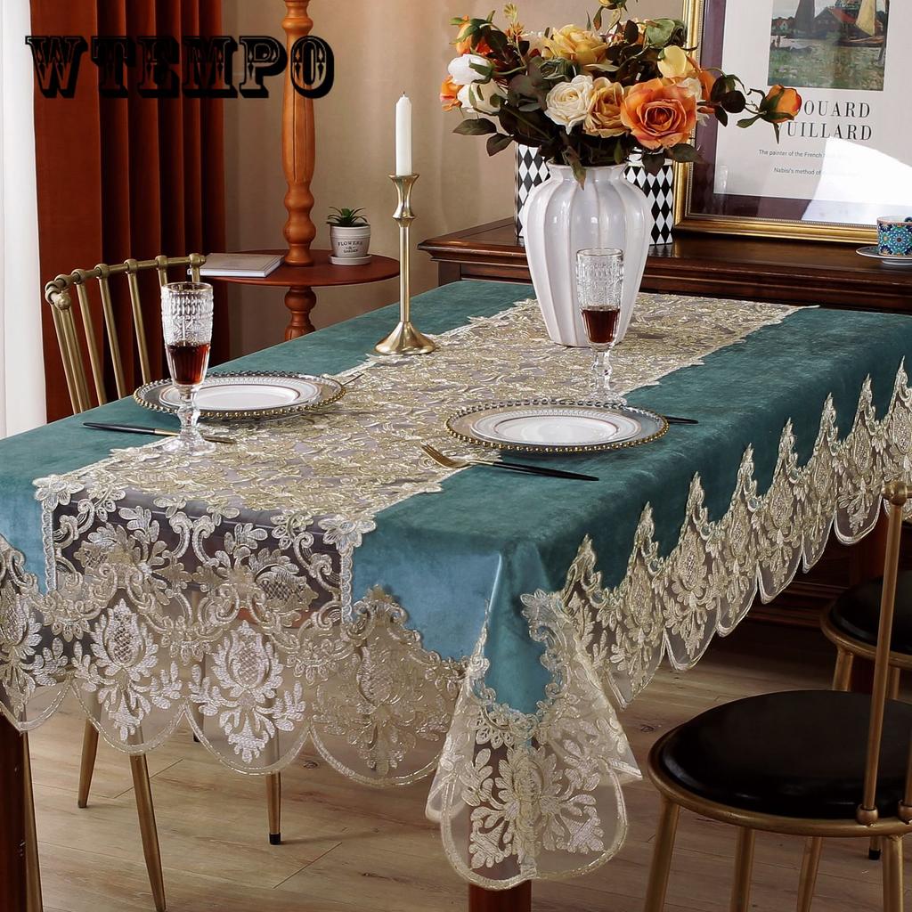 Light Luxury Style Embroidered Tablecloth Home Hotel Dining Table Decor Table Cover Rectangular Lace Table Cloth Wedding Decor