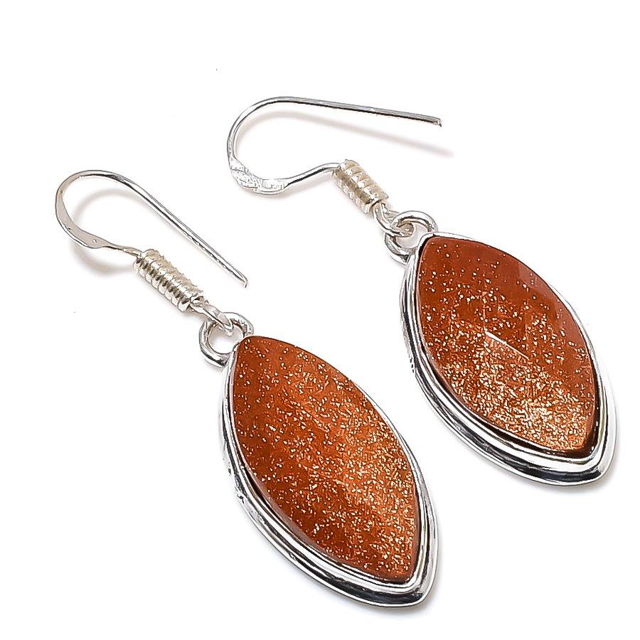 Red Sunstone Gemstone 925 Sterling Silver Gift Jewelry Earring 1.89"