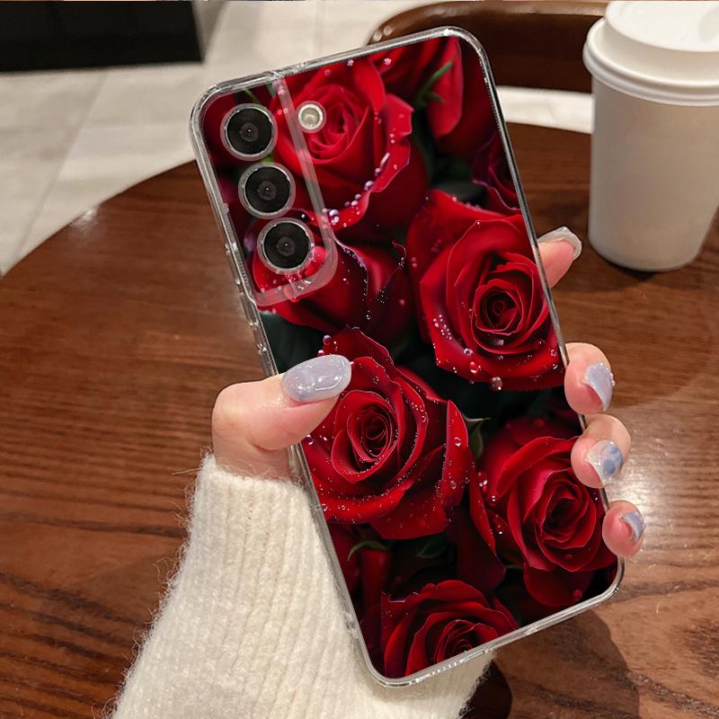 Scarlet Red Rose Flower Case For Samsung Galaxy S26 Ultra S25 FE S24 S23 S22 A54 A15 A35 A55 A16 A36 A56 A17 A37 A57 5G Cover