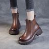 Thick Soled Genuine Leather Women's Boots British Style Round Toe Thick Heel Short Boots