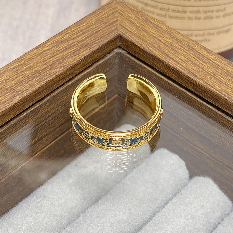 Средневековое Винтажное Цветное Эмалированное Цветок Бабочка Открывающийся Кольцо Женское Ретро Нишевое Высококлассное Легкая Роскошь Кольцо