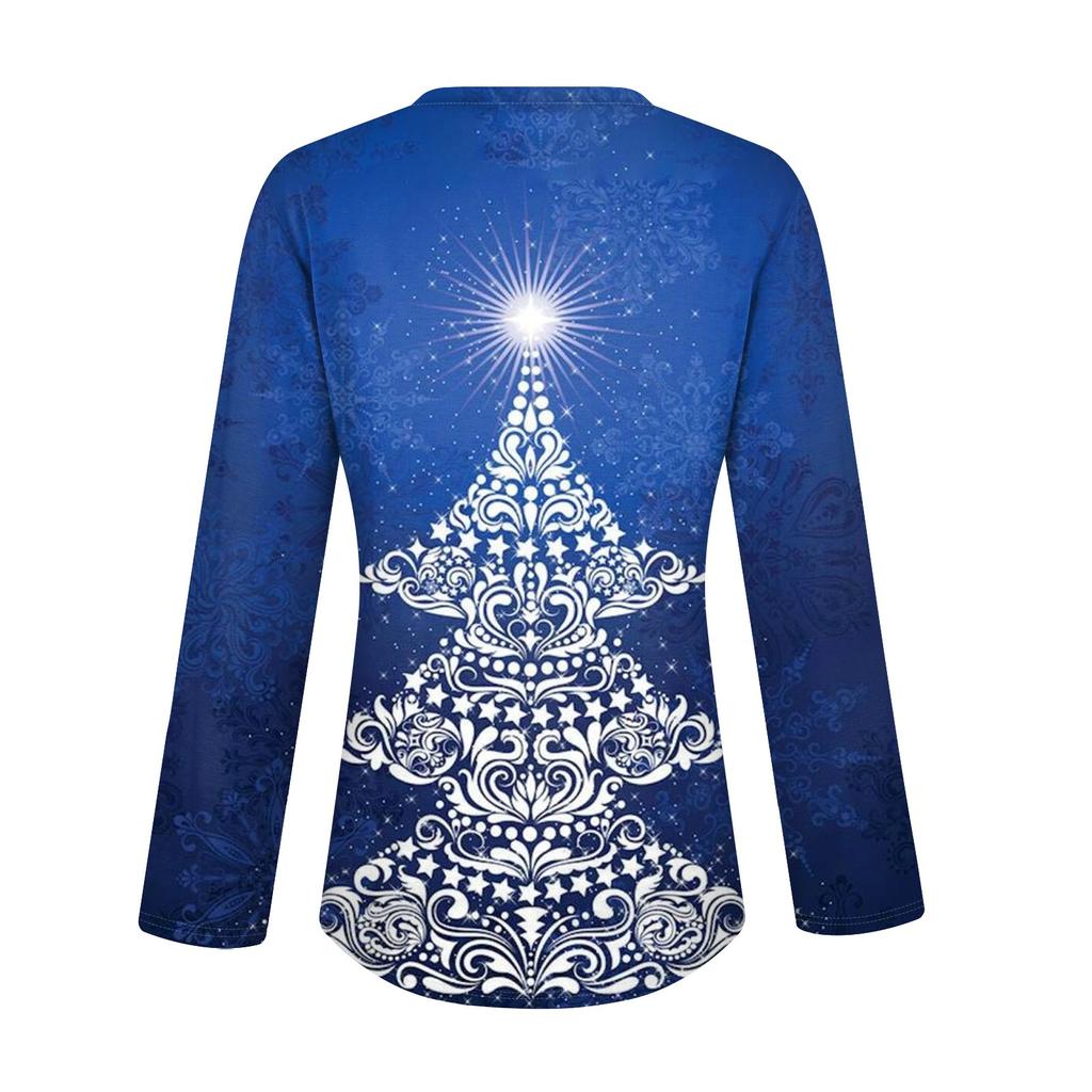 Женская повседневная мода сексуальный комфорт рождественский принт V-образный вырез пуговицы длинный рукав