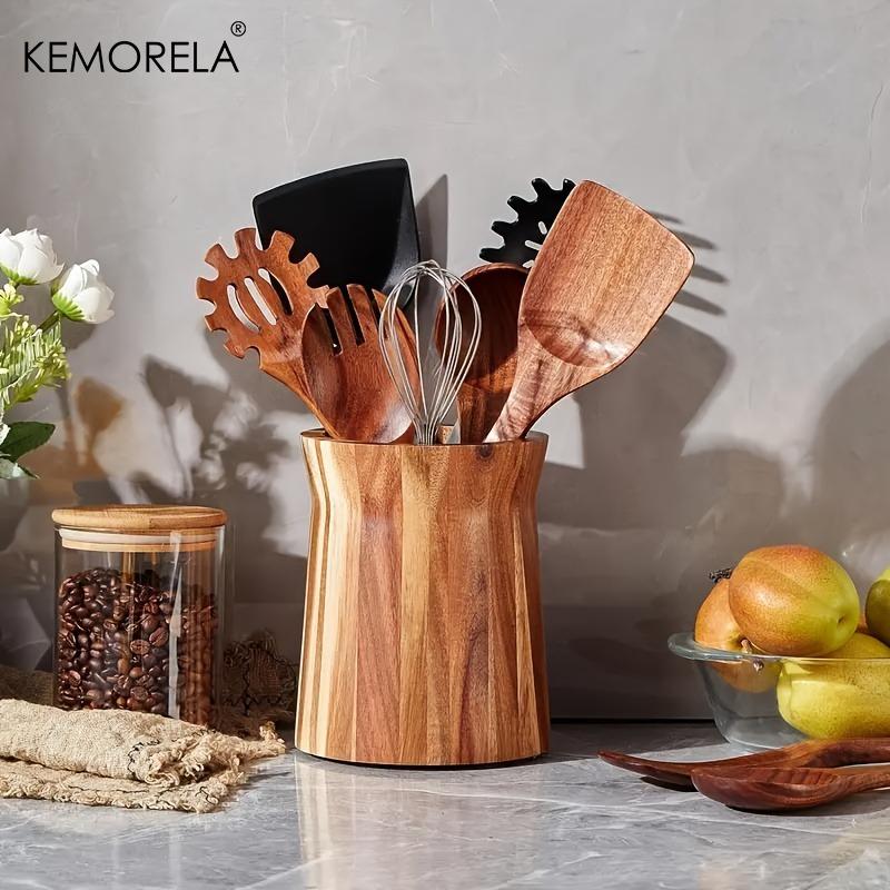 Вращающаяся на 360 градусов подставка для кухонных принадлежностей - Деревянный органайзер для столешницы для ложек, лопаток, половников, компактный вращающийся контейнер