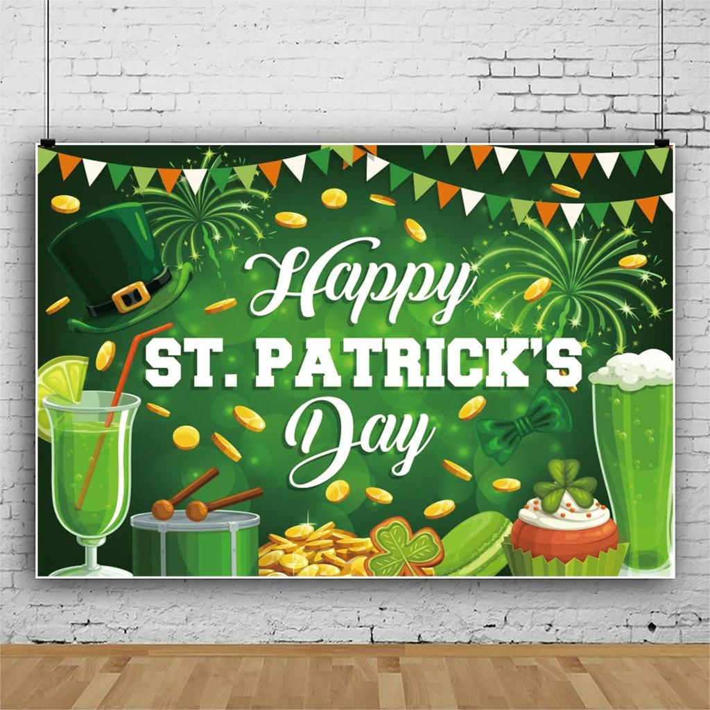 St. Patrick's Day Lucky Green Clover Photography Background Rainbow Coins St. Patrick's Day Party Banner Photography Background