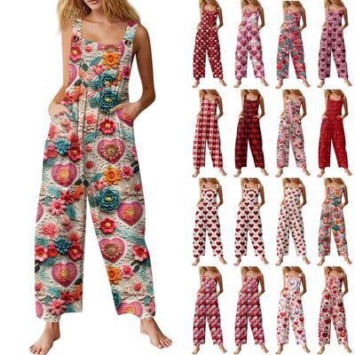 Женский модный повседневный винтажный комбинезон без рукавов на пуговицах с принтом ко Дню святого Валентина