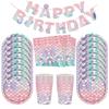 Mermaid Disposable Tableware Set Paper Plate Cup Napkin Tablecloth Kids Girls Little Mermaid Birthday Party Decoration Supplies