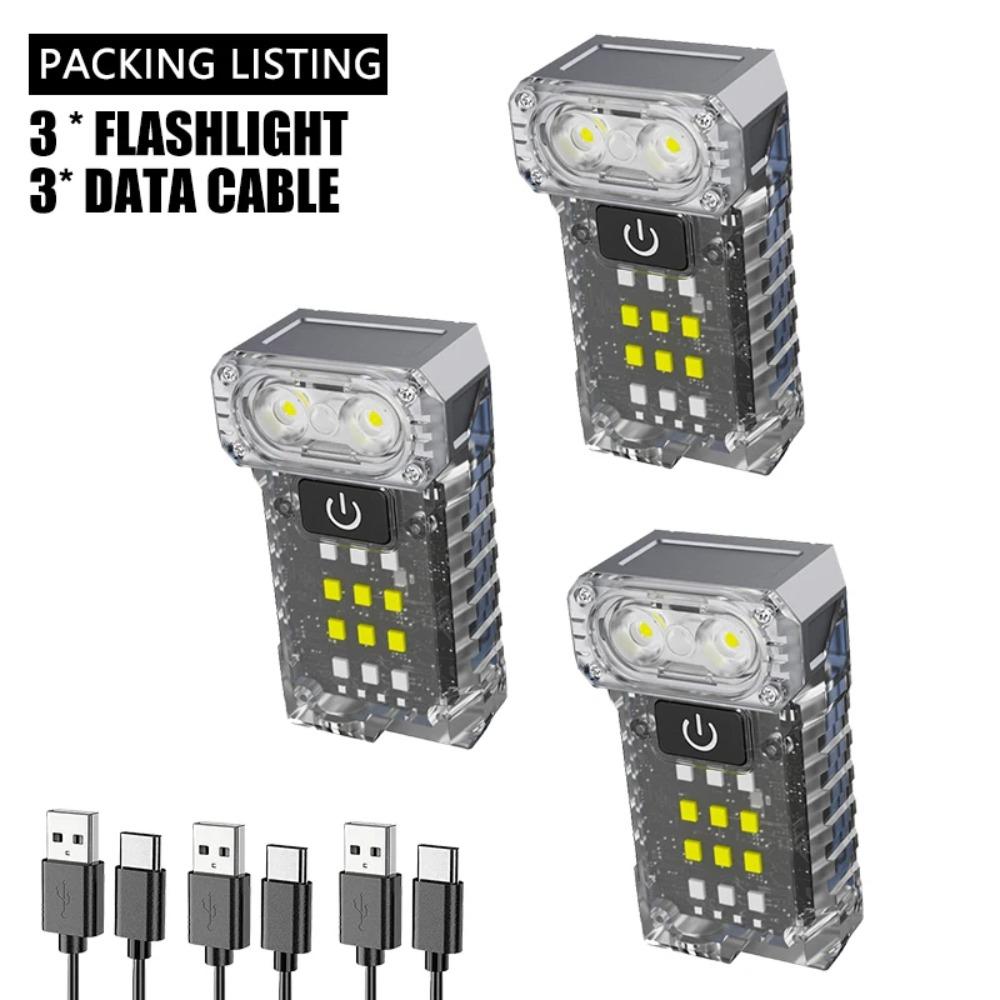3 шт. Светодиодный вращающийся мини-фонарик-брелок, USB-зарядка, свет-клипса для шляпы, 6000 лм, карманный аварийный фонарь для кемпинга, рыбалки, прогулок