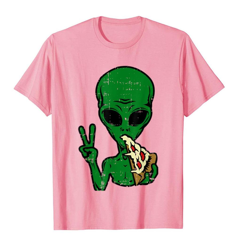 Alien Pizza Eating Peace Funny Space Area51 Halloween Gift TShirt Normcore T Shirts Discount Cotton Unisex T Shirt Youthful