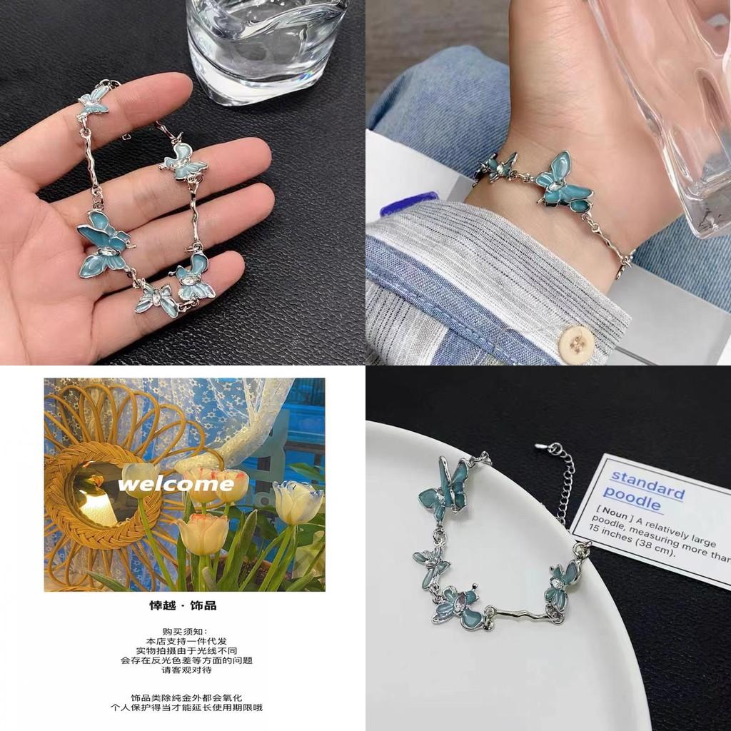 Очаровательный женский браслет с голубой бабочкой, модная бижутерия с гальваническим покрытием из сплава, летняя