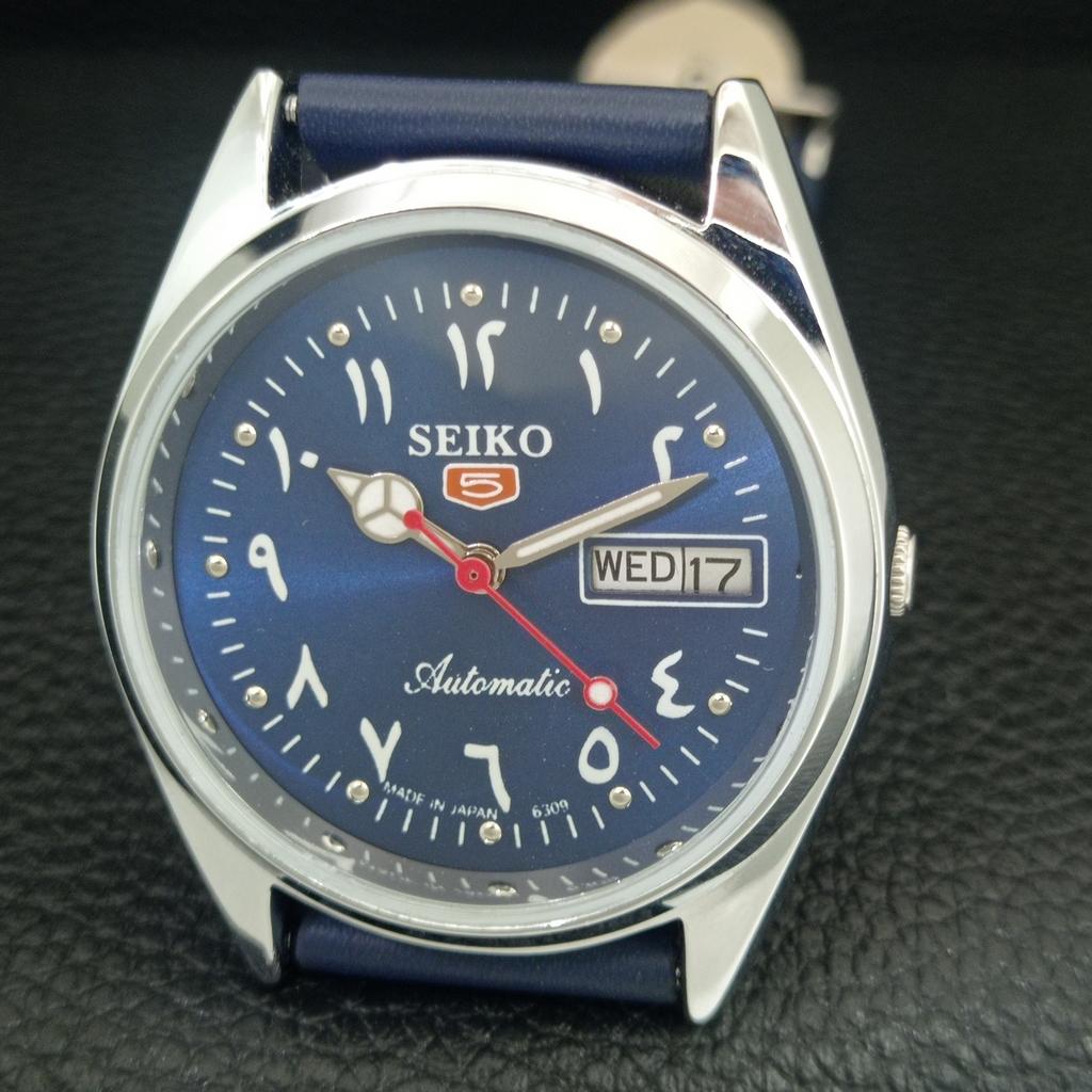 ОТРЕСТАВРИРОВАННЫЕ МУЖСКИЕ ВИНТАЖНЫЕ ЯПОНСКИЕ АВТОМАТИЧЕСКИЕ ЧАСЫ SEIKO 5 6309A С СИННИМ ЦИФЕРБЛАТОМ a442415-1
