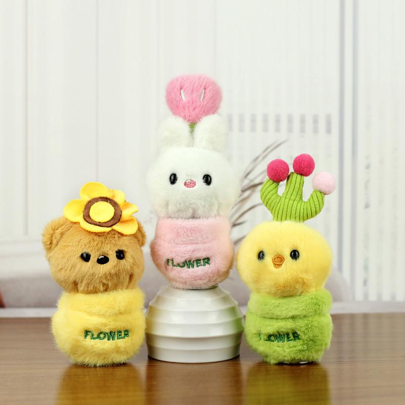 Delightful Plush Animal Keychain Bunny And Bear Cute Potted Plant Accessories