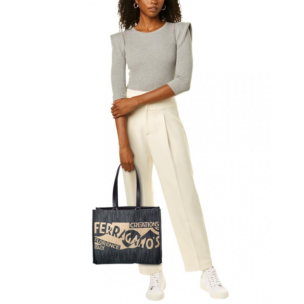 Salvatore Ferragamo Сумка-тоут из денима с логотипом Ferragamo среднего размера, синяя